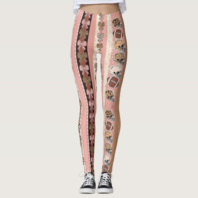 Coquette Football Bows Leopard Pattern (1) Leggings (Front)