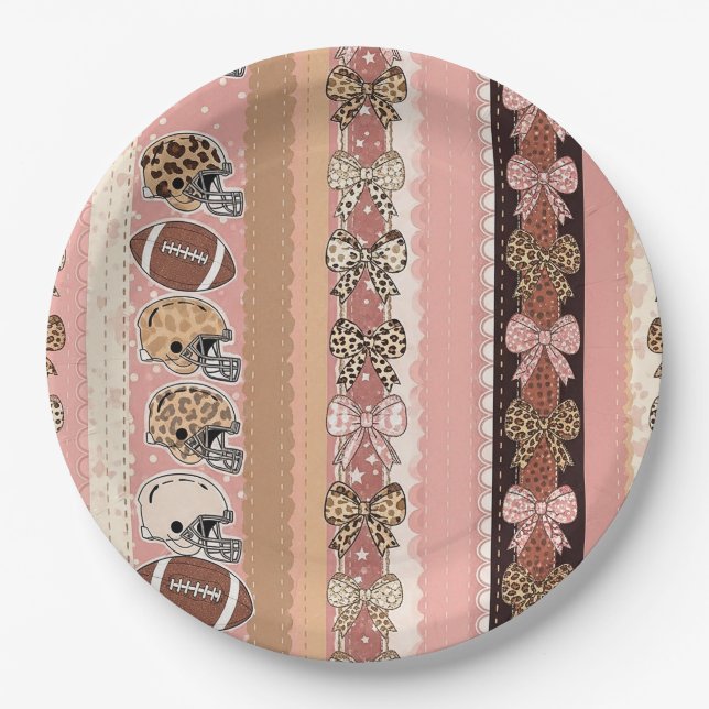 Coquette Football Bows Leopard Pattern (1) Paper Plate (Front)