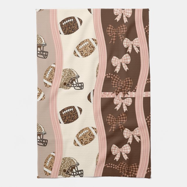 Coquette Football Bows Leopard Pattern (4) Tea Towel (Vertical)