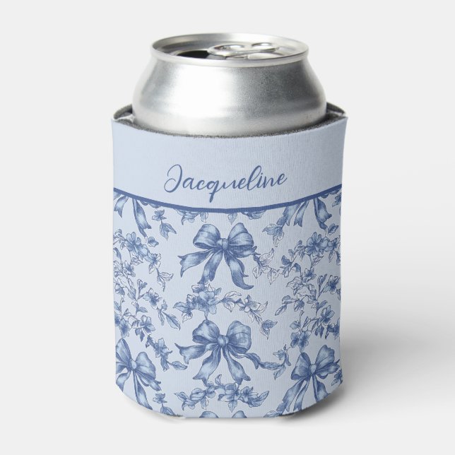 Coquette French Blue Toile Bride Bachelorette Can Cooler (Can Front)
