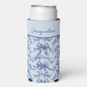 Coquette French Blue Toile Bride Bachelorette Seltzer Can Cooler