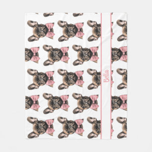 Coquette Frenchie Costumizable Name Fleece Blanket