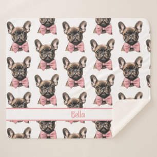 Coquette Frenchie Costumizable Name Sherpa Blanket