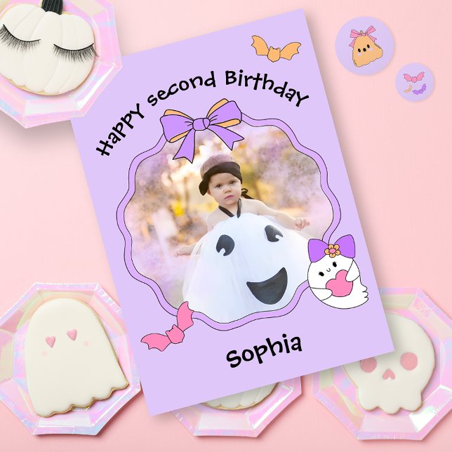 Coquette Ghost Bow Frame Photo Happy Birthday Card (Creator Uploaded)