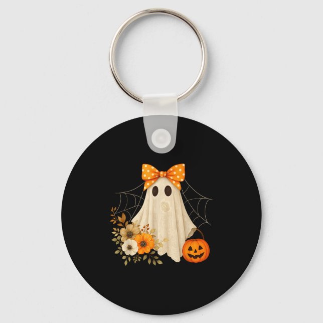Coquette Ghost Halloween Flower Ghost Soky Lace Gh Key Ring (Front)