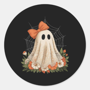 Coquette Ghost Halloween Flower Ghost Spooky Lace Classic Round Sticker