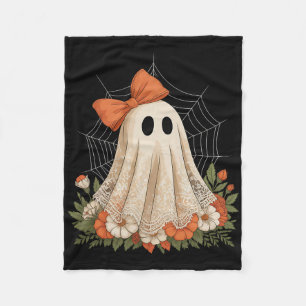 Coquette Ghost Halloween Flower Ghost Spooky Lace Fleece Blanket