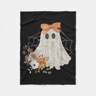 Coquette Ghost Halloween Flower Ghost Spooky Lace Fleece Blanket