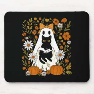 Coquette Ghost Holding Black Cat Autumn Pumpkin Mouse Mat