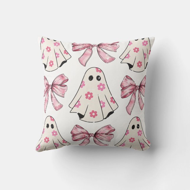 Coquette Ghost Pink Halloween Feminine Pillow Fall (Back)