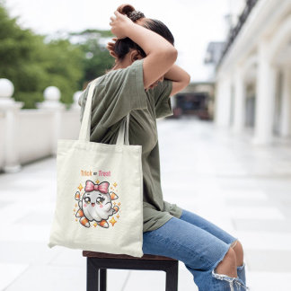 Coquette Ghost Trick or Treat Large Tote Bag