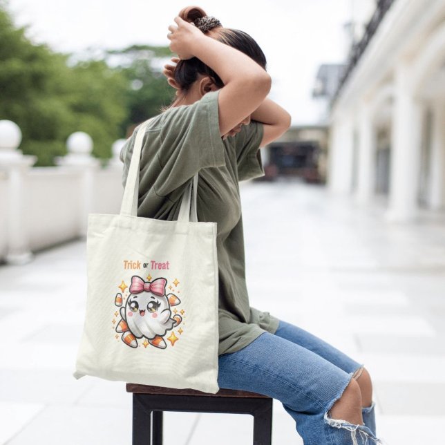 Coquette Ghost Trick or Treat Large Tote Bag (Creator Uploaded)