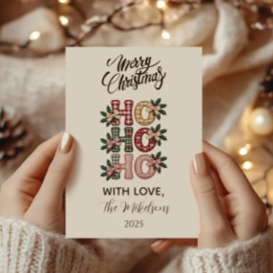 Coquette Gingham Ho Ho Ho Christmas Holiday Card