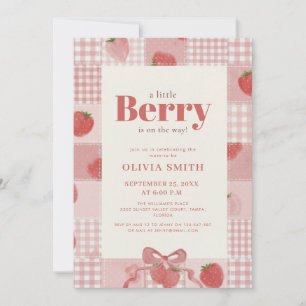 Coquette Gingham Strawberry Baby Shower Invitation