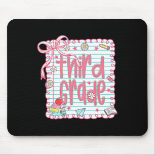 Coquette Girly Pink Bow Third Grade Teacher Back T Mouse Mat