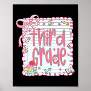 Coquette Girly Pink Bow Third Grade Teacher Back T Poster
