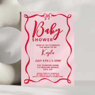 Coquette Girly Red Bow Baby Girl Shower Invitation