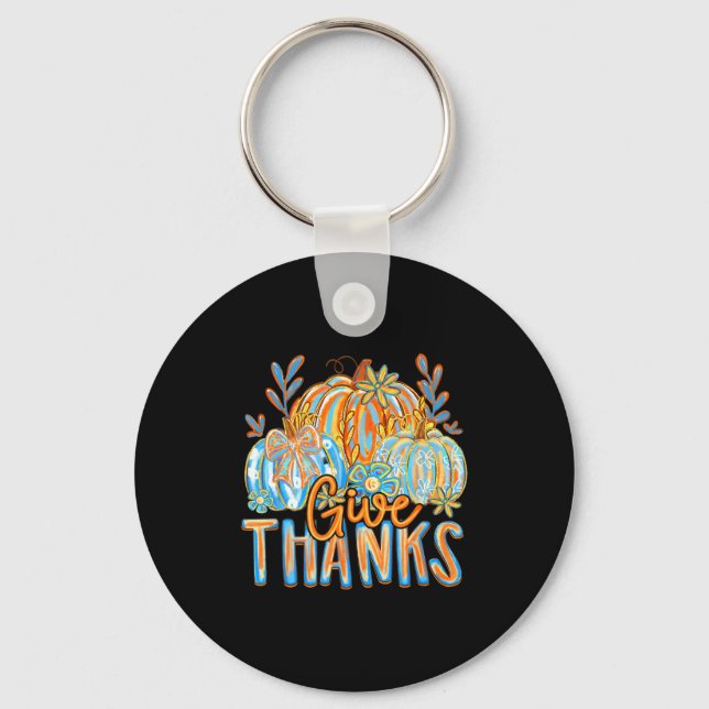 Coquette Give Thanks Christian Thanksgiving Floral Key Ring (Front)
