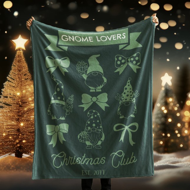 Coquette Gnome Lovers Christmas Club -Sage | White Fleece Blanket (Coquette Gnome Lovers Christmas Club Dark Green | Sage Green Fleece Blanket)