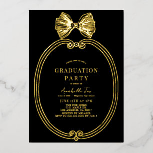 Coquette Gold Bow/Ribbon Black Graduation Party