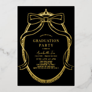 Coquette Gold Bow Ribbon Black Graduation Party