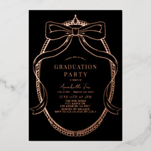 Coquette Gold Bow Ribbon Black Graduation Party