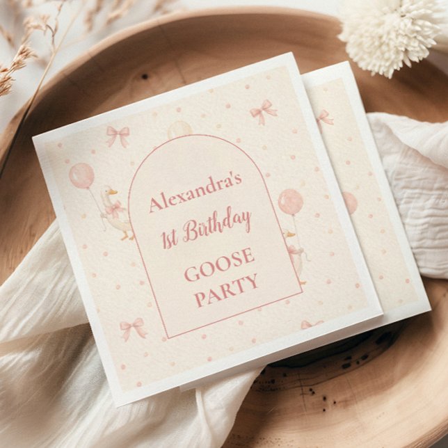 Coquette Goose 1st Birthday Napkin (Creator Uploaded)