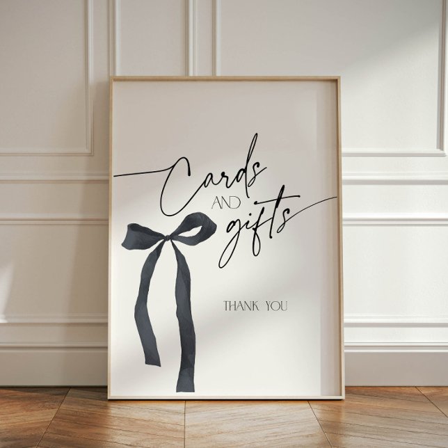 Coquette Gothic Black Bow Cards and Gifts  Pedestal Sign (Elegant black bow cards and gifts sign)