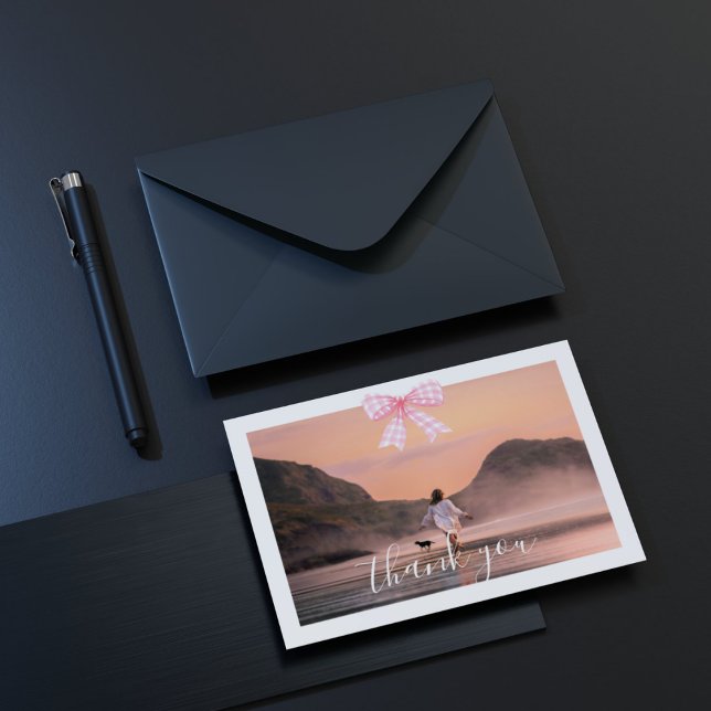 Coquette Graduation Gingham Bow Thank You Card (Creator Uploaded)