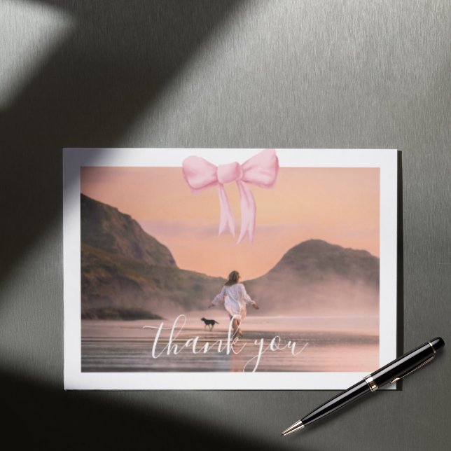 Coquette Graduation Photo Bow Thank You Card (Creator Uploaded)