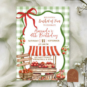 Coquette Green Plaid Bow Apple Orchard Birthday Invitation
