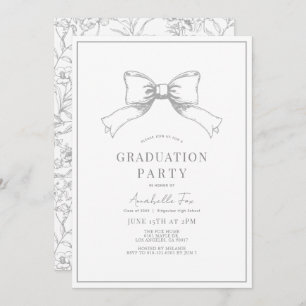 Coquette Grey Bow Ribbon Graduation Party Invitation
