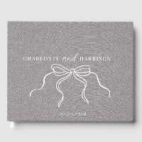 Coquette Grey Faux Linen Monogram Coquette Bow