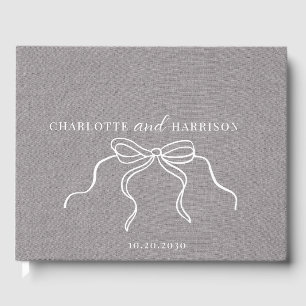 Coquette Grey Faux Linen Monogram Coquette Bow Guest Book