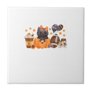 Coquette Halloween Cute Cat Pumpkin Football Fall Tile