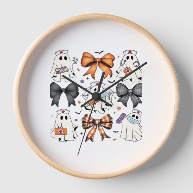 Coquette Halloween Ghost Nurse Classic T-Shirt Clock (Front)