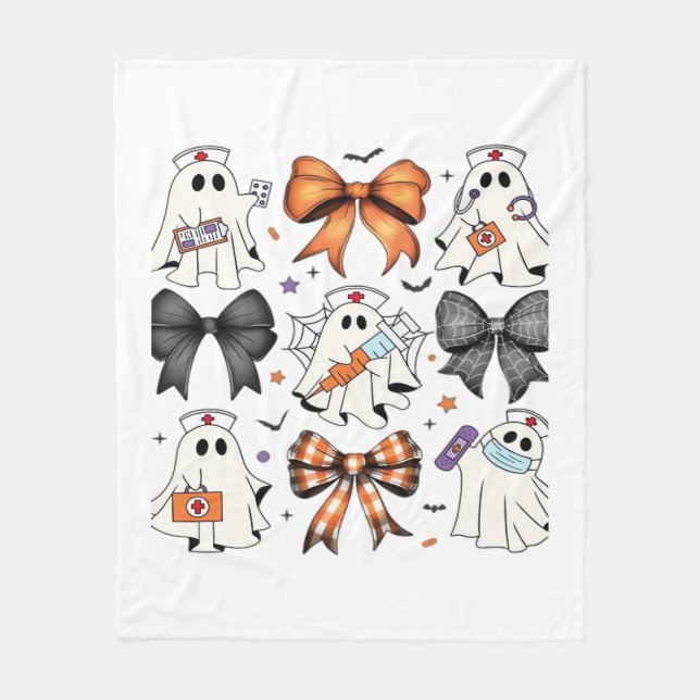 Coquette Halloween Ghost Nurse Classic T-Shirt Fleece Blanket (Front)