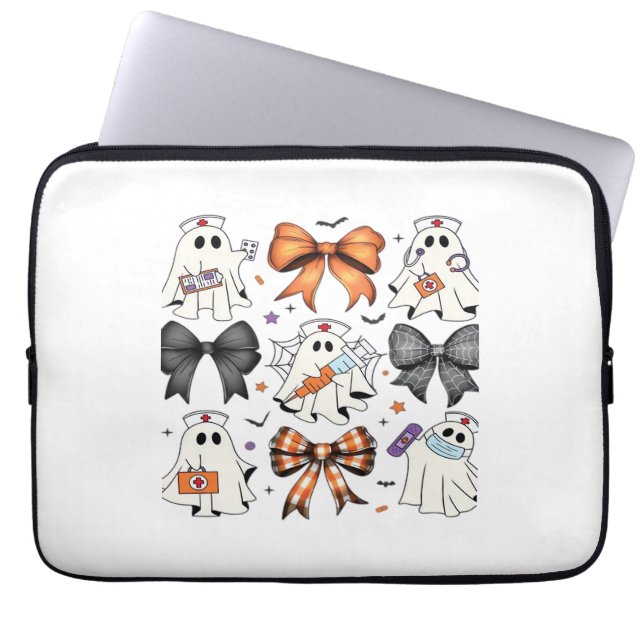 Coquette Halloween Ghost Nurse Classic T-Shirt Laptop Sleeve (Front)
