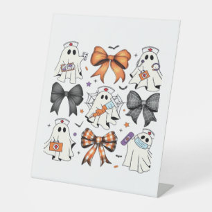Coquette Halloween Ghost Nurse Classic T-Shirt Pedestal Sign