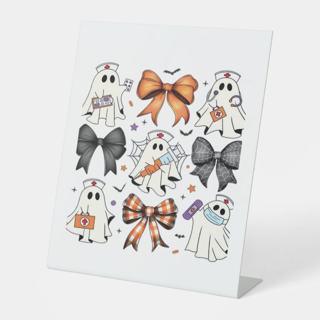 Coquette Halloween Ghost Nurse Classic T-Shirt Pedestal Sign (Front)