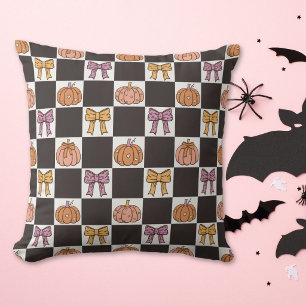 Coquette Halloween Party Girly Pumpkin Bow Preppy Cushion
