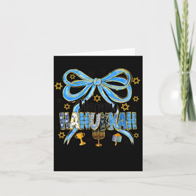 Coquette Hanukkah Bow Jewish Bow Menorah Bow Women Card (Front)