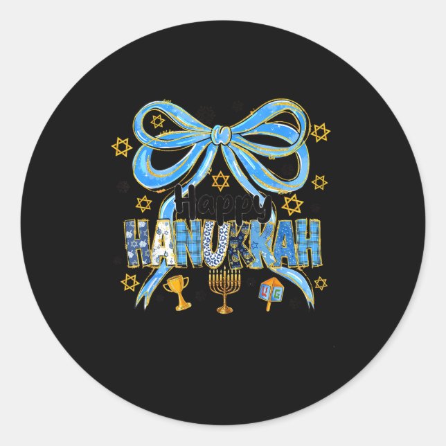 Coquette Hanukkah Bow Jewish Bow Menorah Bow Women Classic Round Sticker (Front)