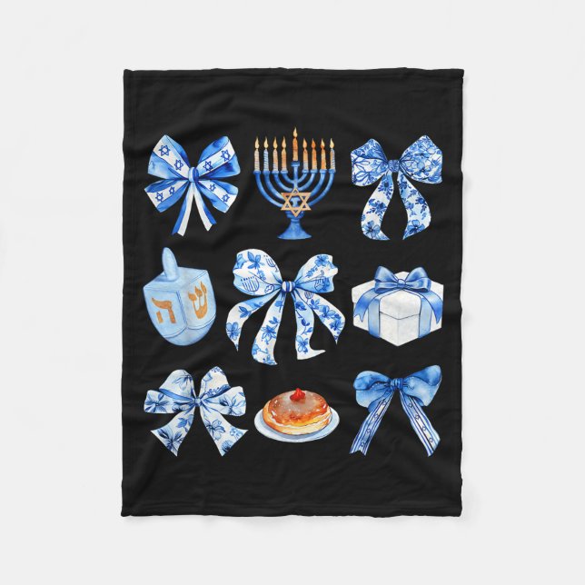 Coquette Hanukkah Bow Jewish Bow Menorah Bow Women Fleece Blanket (Front)
