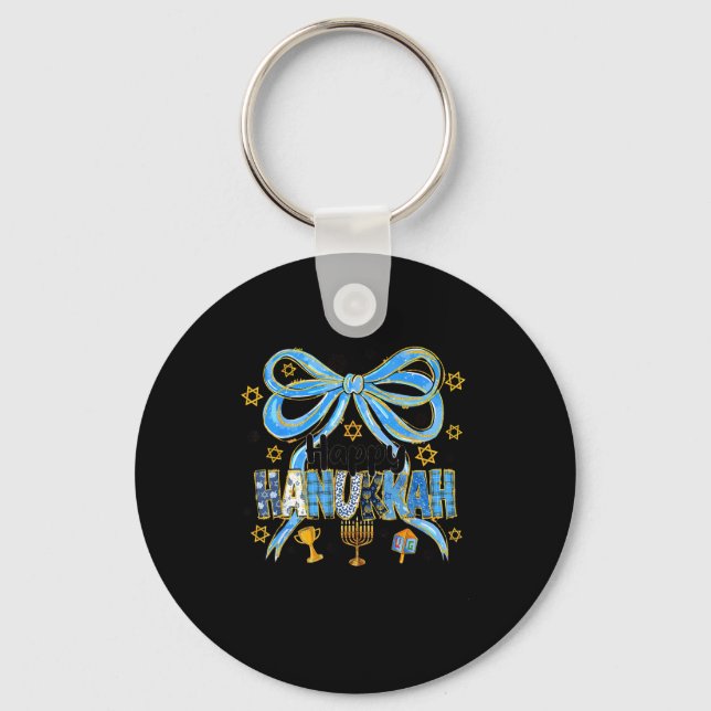 Coquette Hanukkah Bow Jewish Bow Menorah Bow Women Key Ring (Front)
