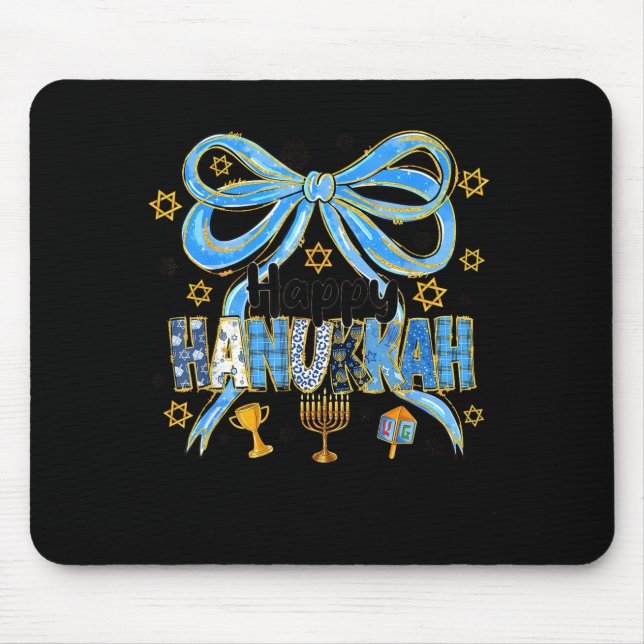 Coquette Hanukkah Bow Jewish Bow Menorah Bow Women Mouse Mat (Front)