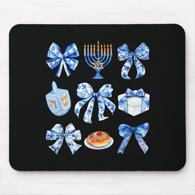 Coquette Hanukkah Bow Jewish Bow Menorah Bow Women Mouse Mat (Front)