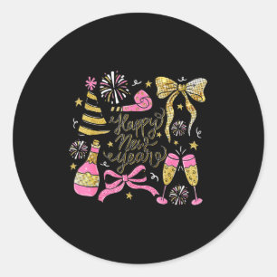 Coquette Happy New Year 2026 Champagne New Year's  Classic Round Sticker