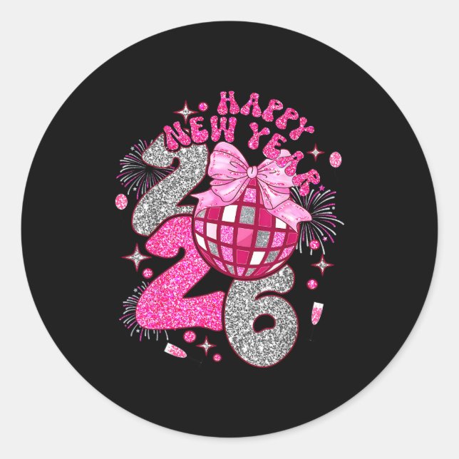 Coquette Happy New Year 2026 Party Matching Family Classic Round Sticker (Front)
