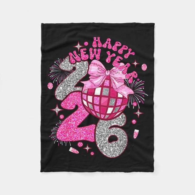 Coquette Happy New Year 2026 Party Matching Family Fleece Blanket (Front)